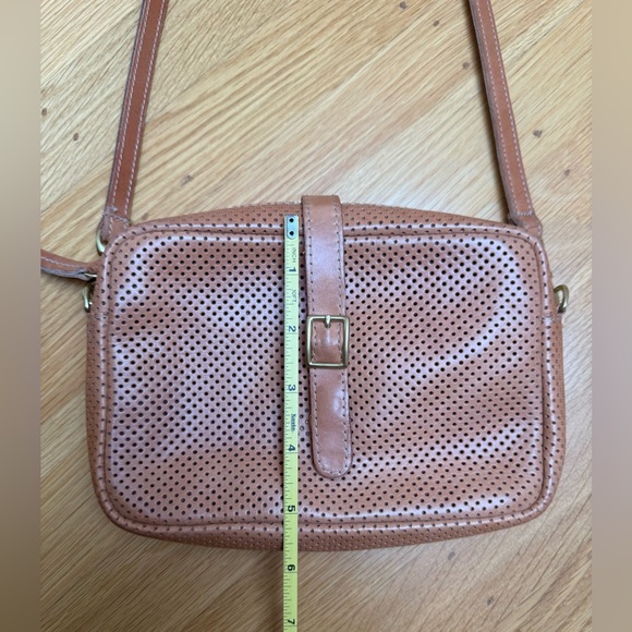 Clare V. Mini Sac Crossbody Bag, Leather Perforated Tan Color - Picture 13 of 14